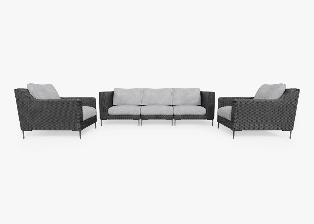 Canapé d'extérieur en osier noir avec fauteuils - 5 places