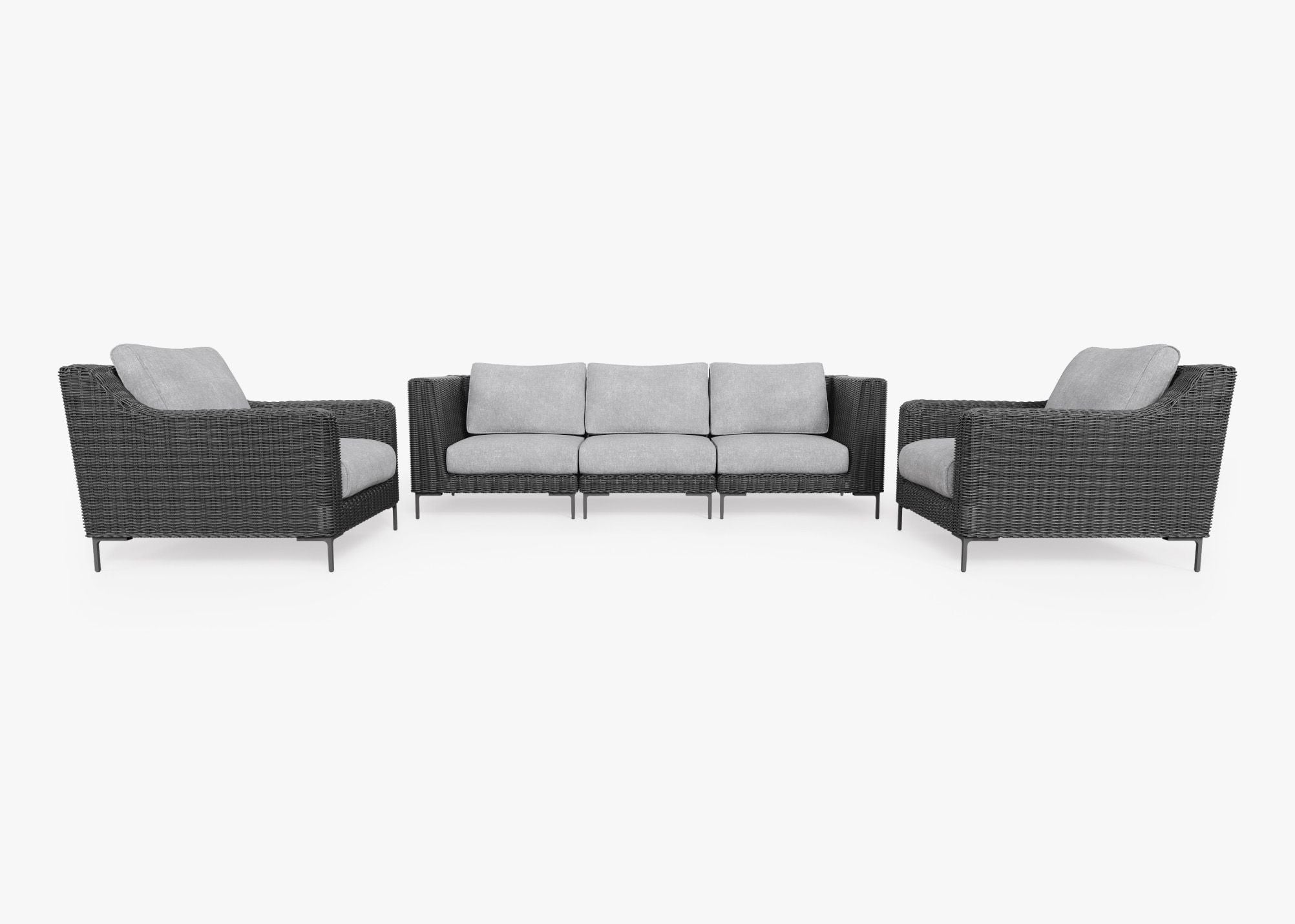 Canapé d'extérieur en osier noir avec fauteuils - 5 places