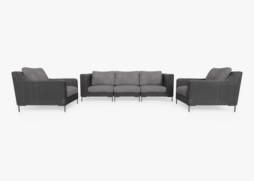 Canapé d'extérieur en osier noir avec fauteuils - 5 places
