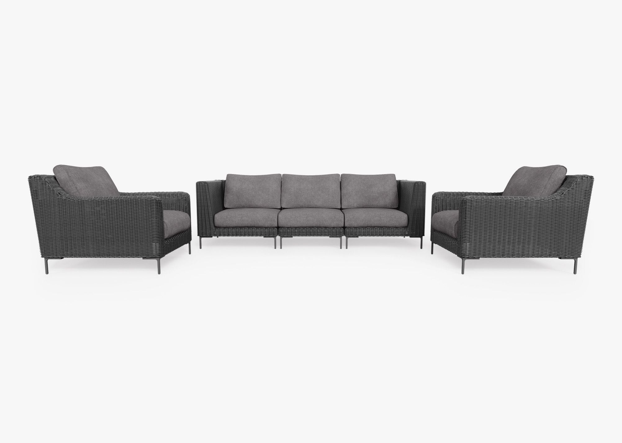 Canapé d'extérieur en osier noir avec fauteuils - 5 places