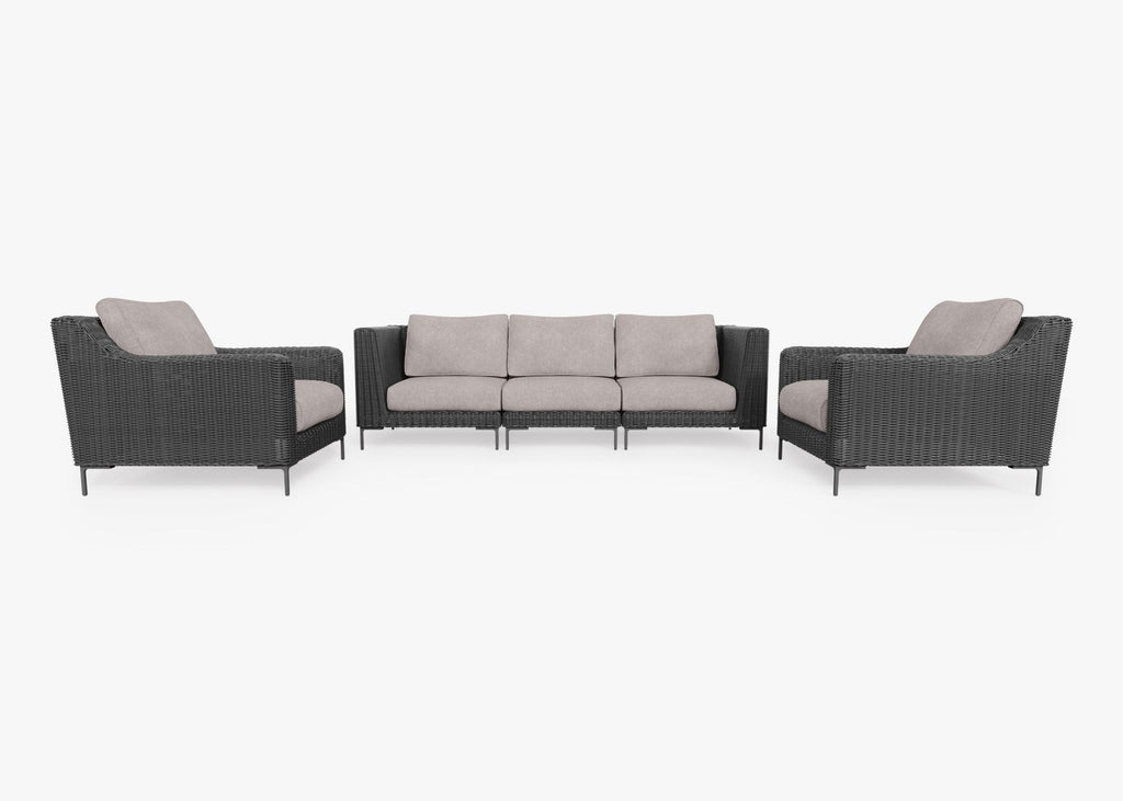 Canapé d'extérieur en osier noir avec fauteuils - 5 places