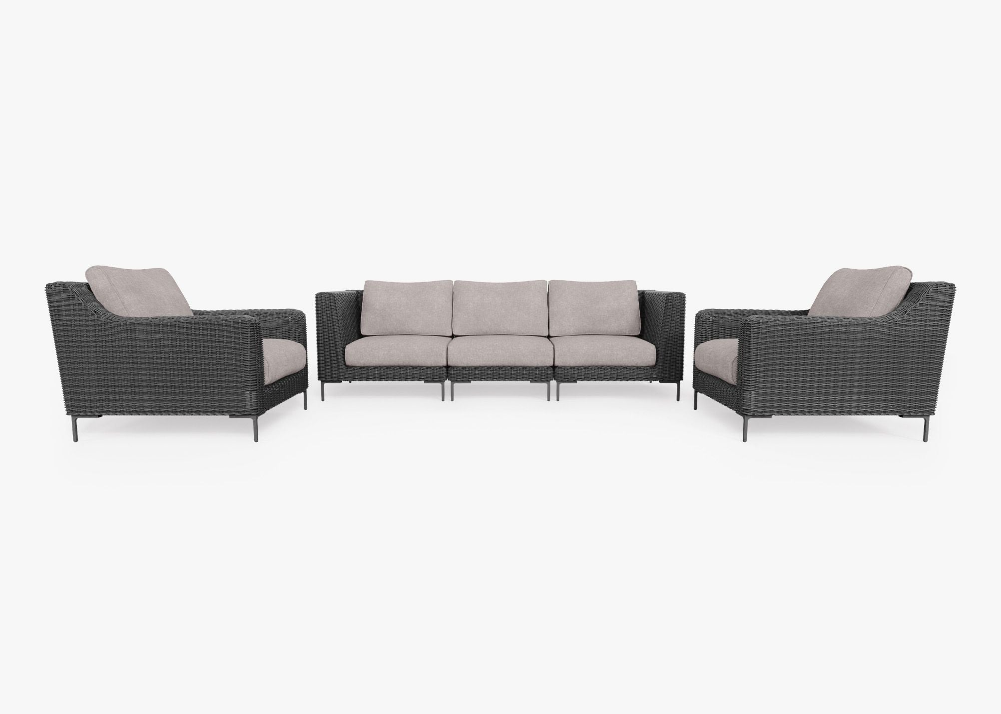 Canapé d'extérieur en osier noir avec fauteuils - 5 places