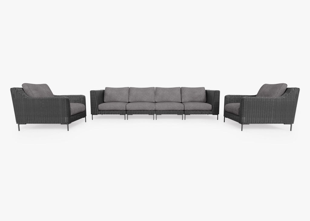 Canapé d'extérieur en osier noir avec fauteuils - 6 places