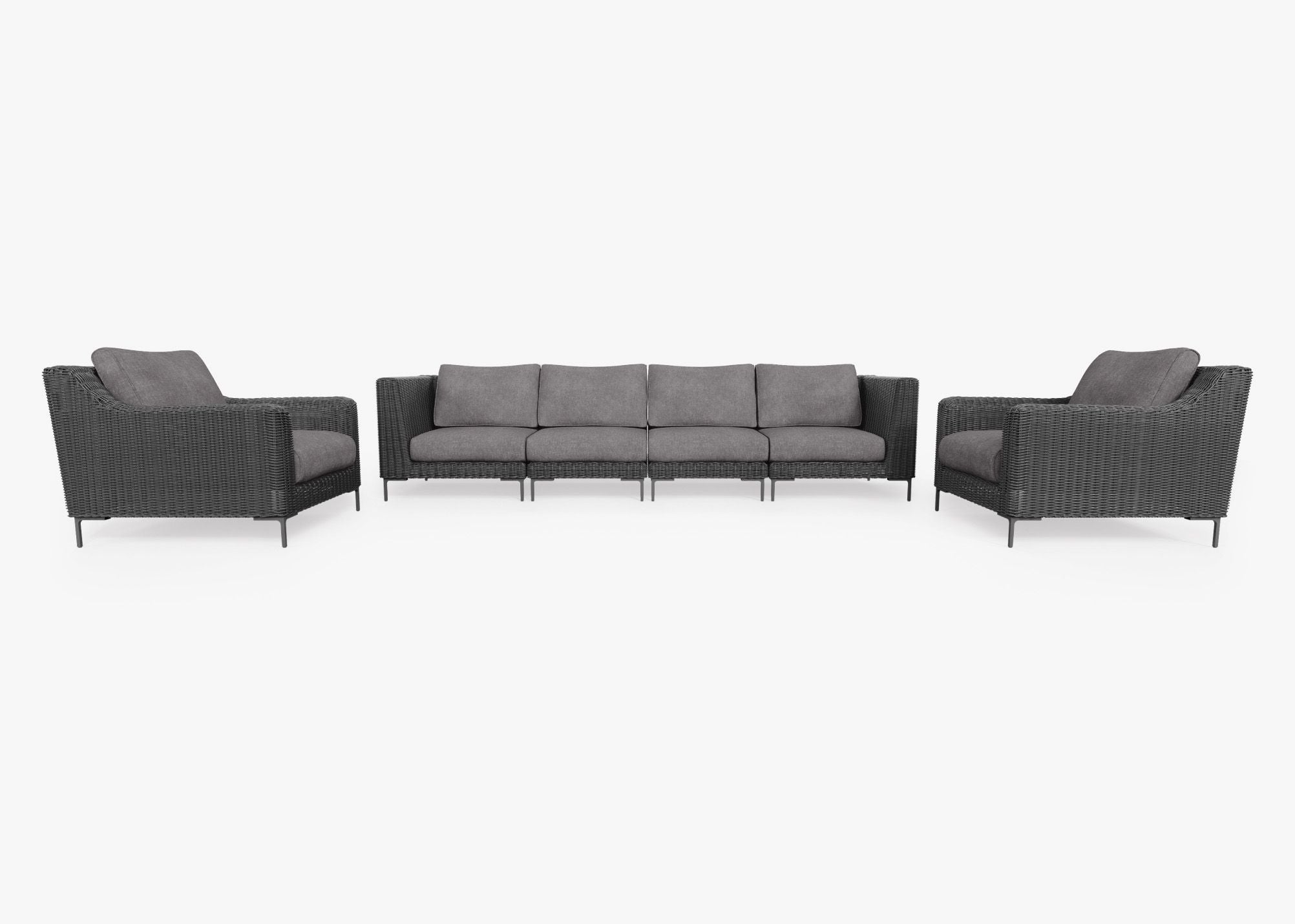 Canapé d'extérieur en osier noir avec fauteuils - 6 places