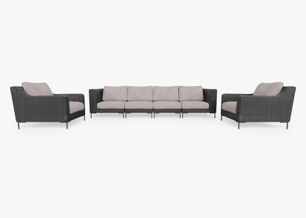 Canapé d'extérieur en osier noir avec fauteuils - 6 places