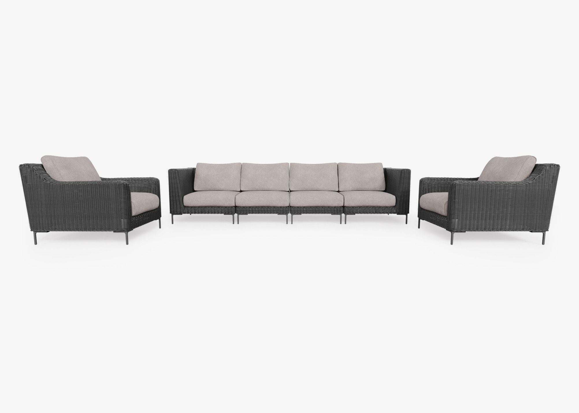 Canapé d'extérieur en osier noir avec fauteuils - 6 places