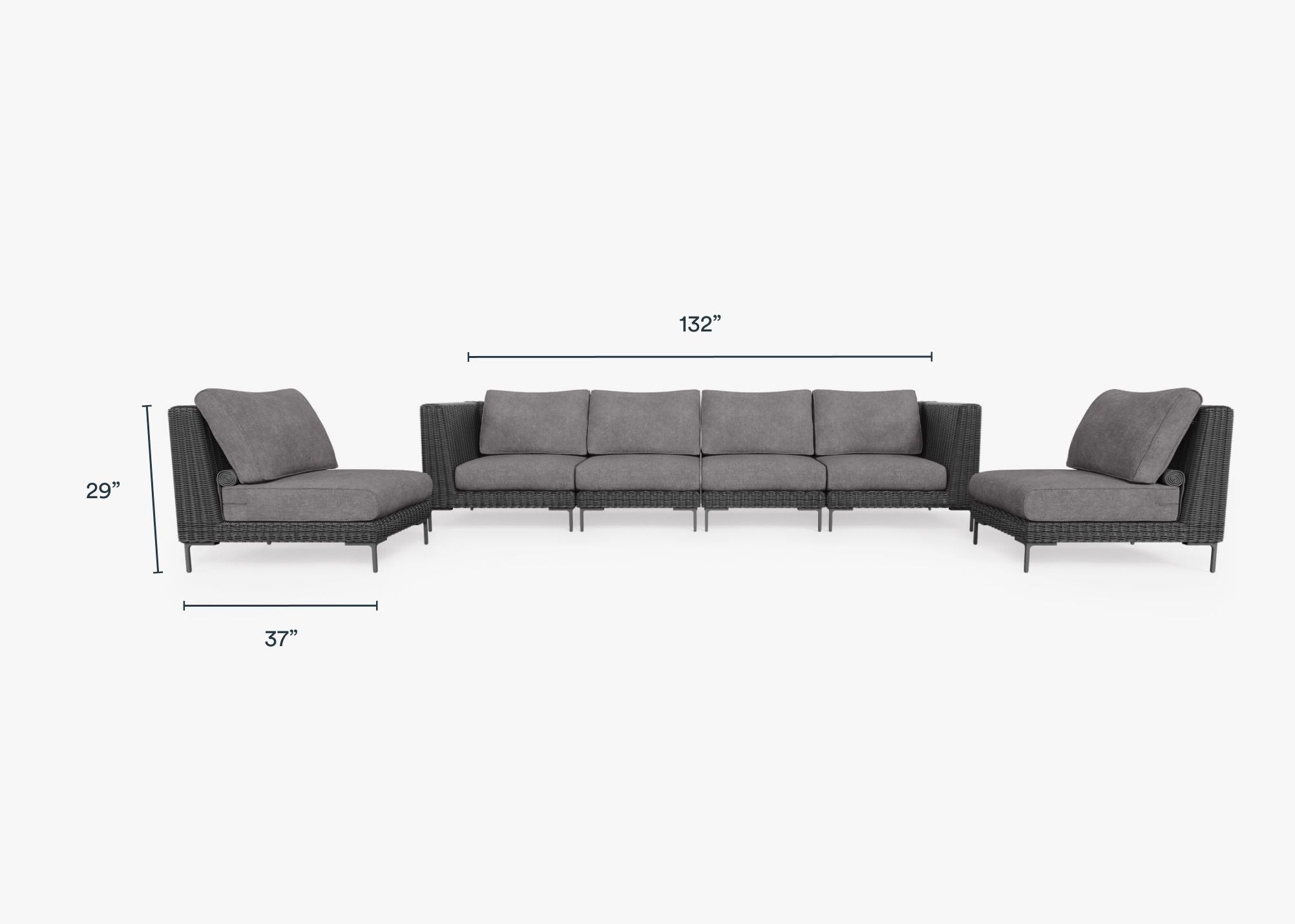 Canapé d'extérieur en osier noir avec fauteuils - 6 places