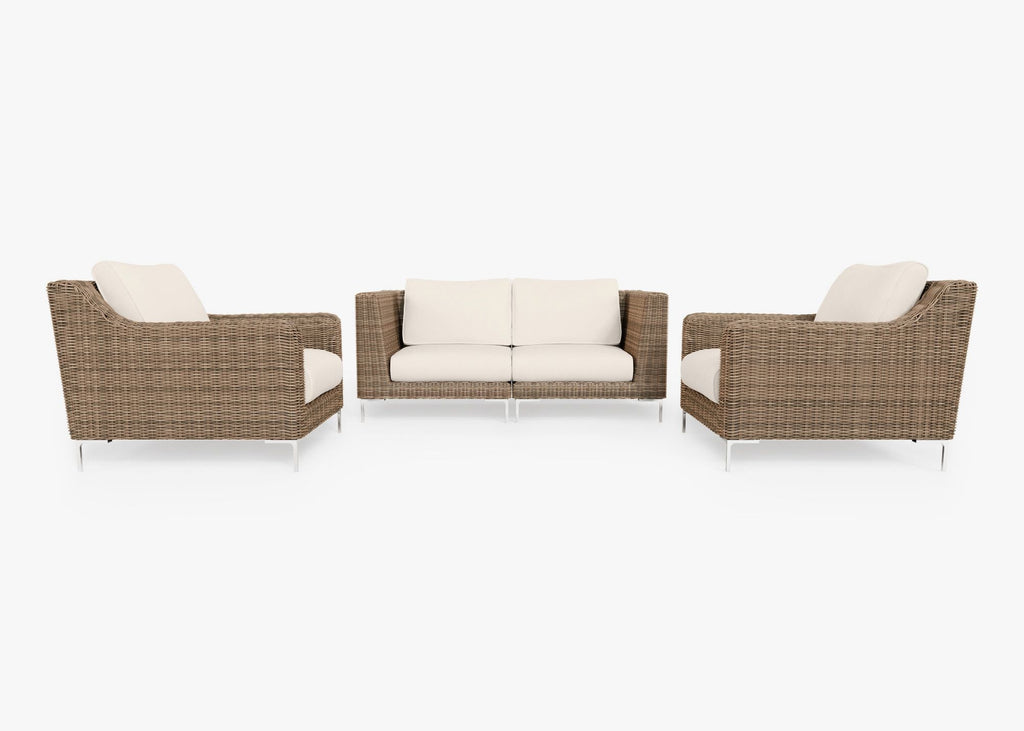Causeuse d'extérieur en osier marron avec fauteuils - 4 places