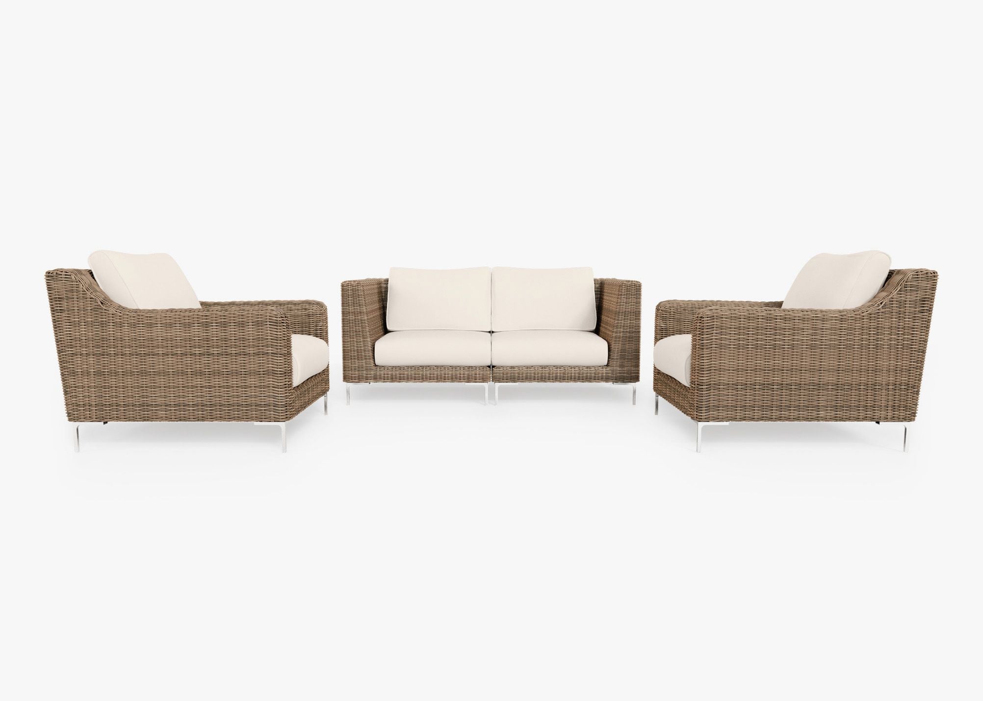 Causeuse d'extérieur en osier marron avec fauteuils - 4 places