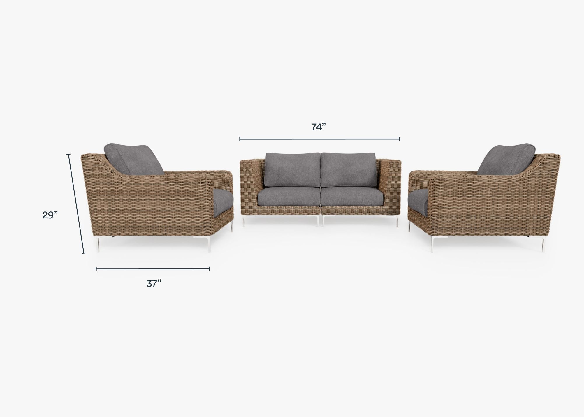 Causeuse d'extérieur en osier marron avec fauteuils - 4 places