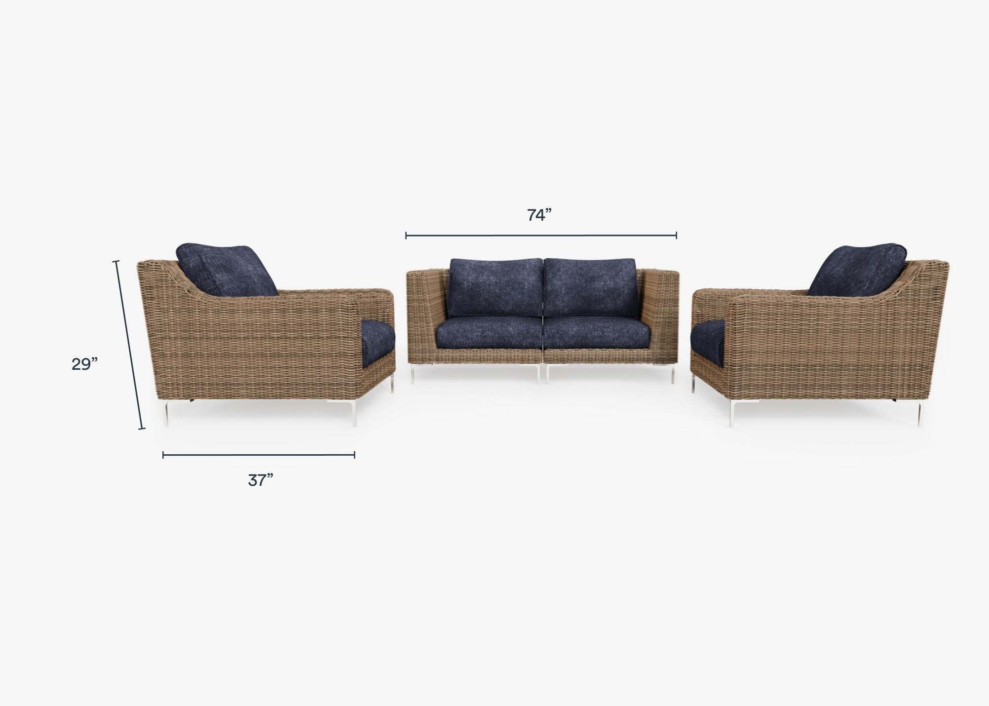 Causeuse d'extérieur en osier marron avec fauteuils - 4 places