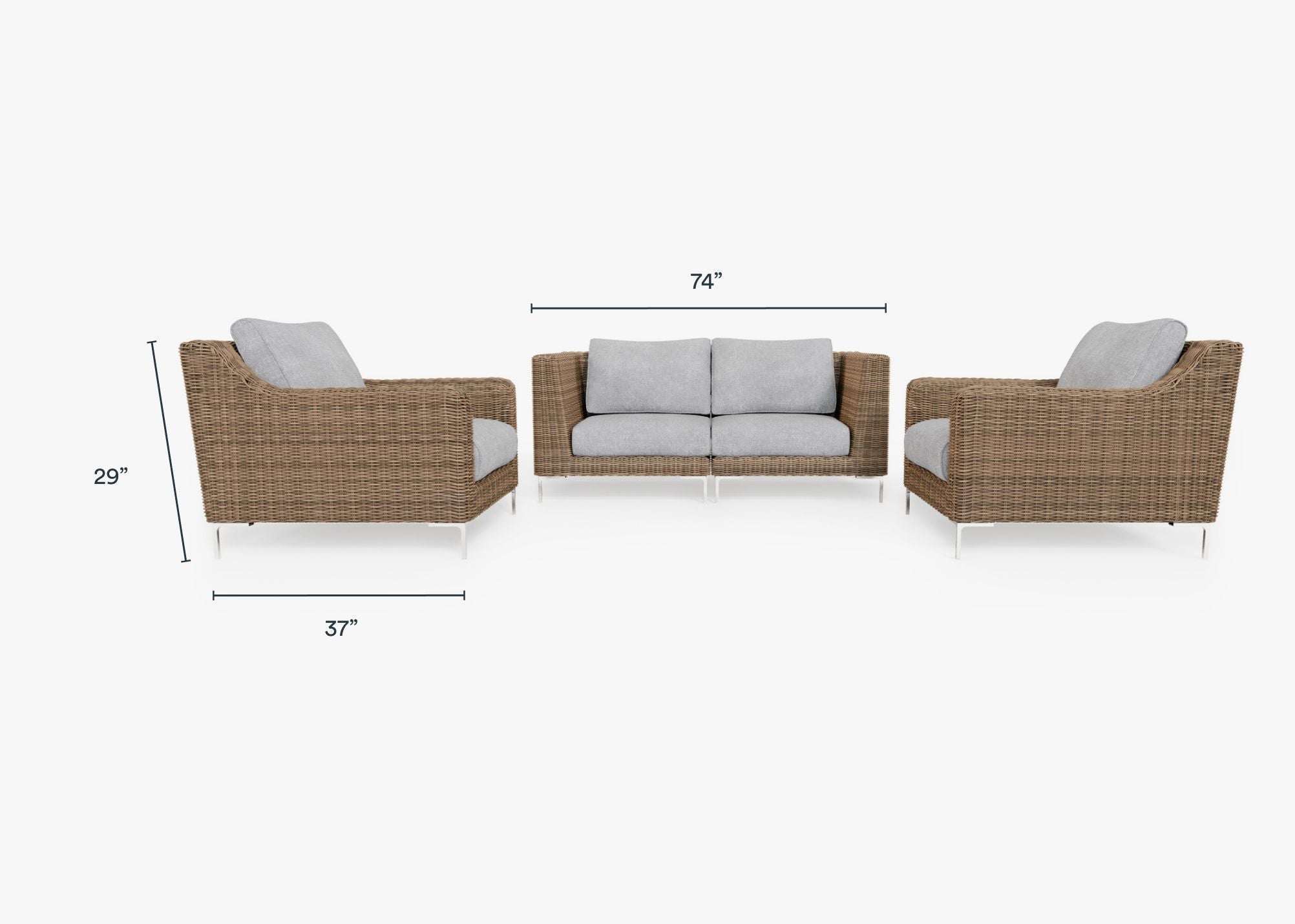 Causeuse d'extérieur en osier marron avec fauteuils - 4 places