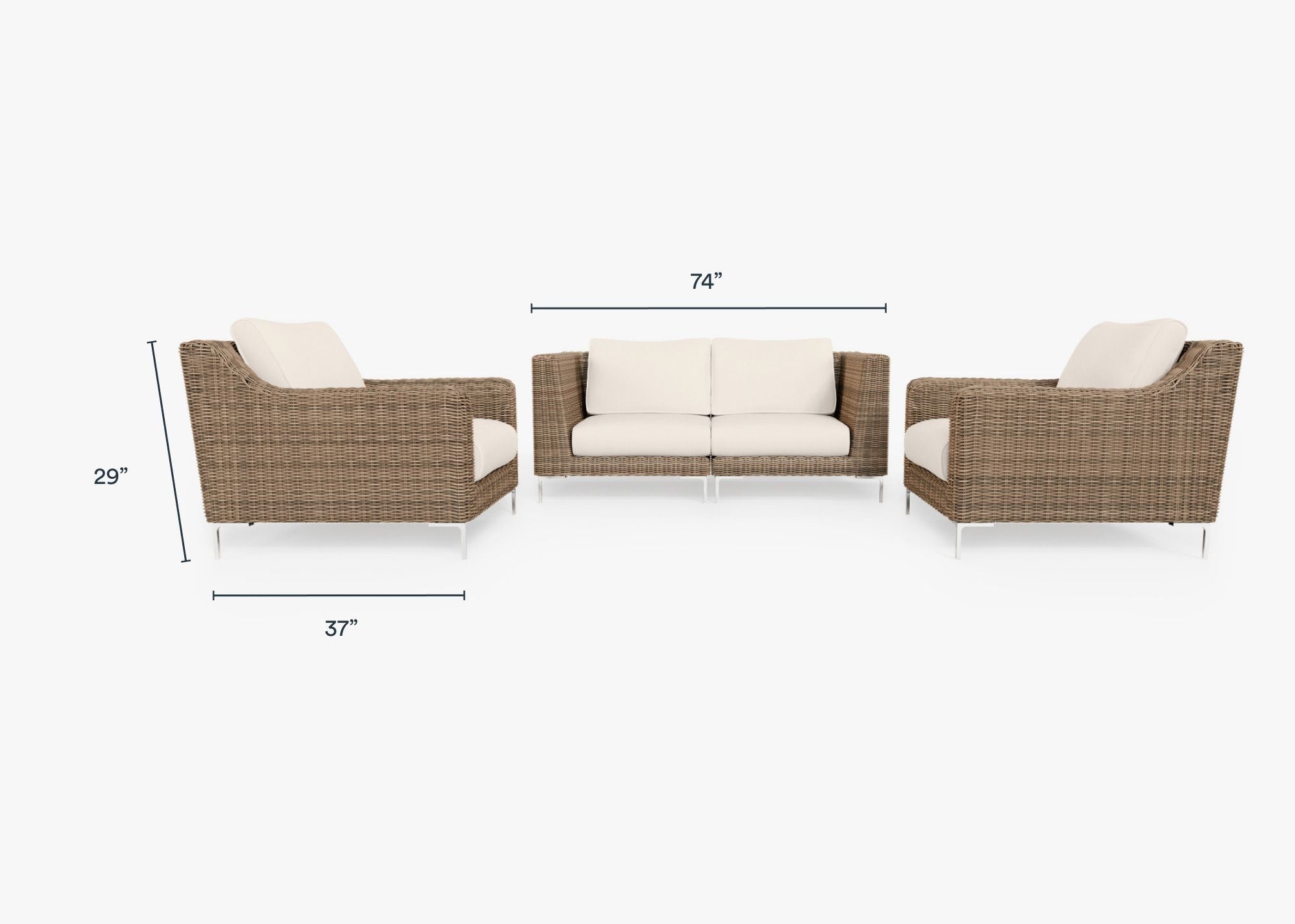 Causeuse d'extérieur en osier marron avec fauteuils - 4 places