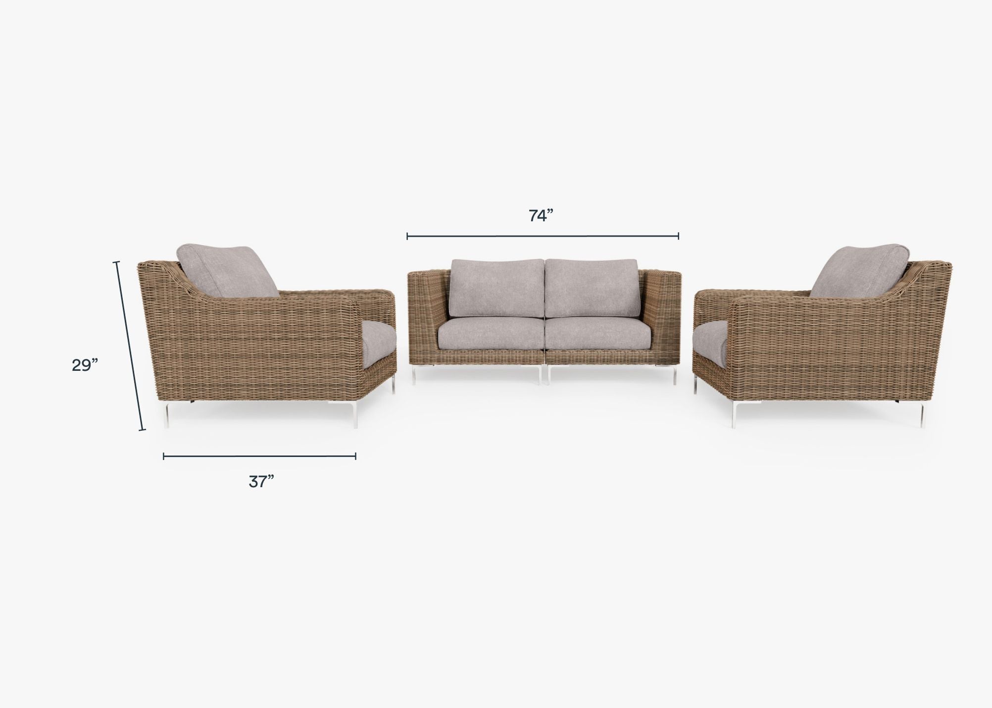 Causeuse d'extérieur en osier marron avec fauteuils - 4 places