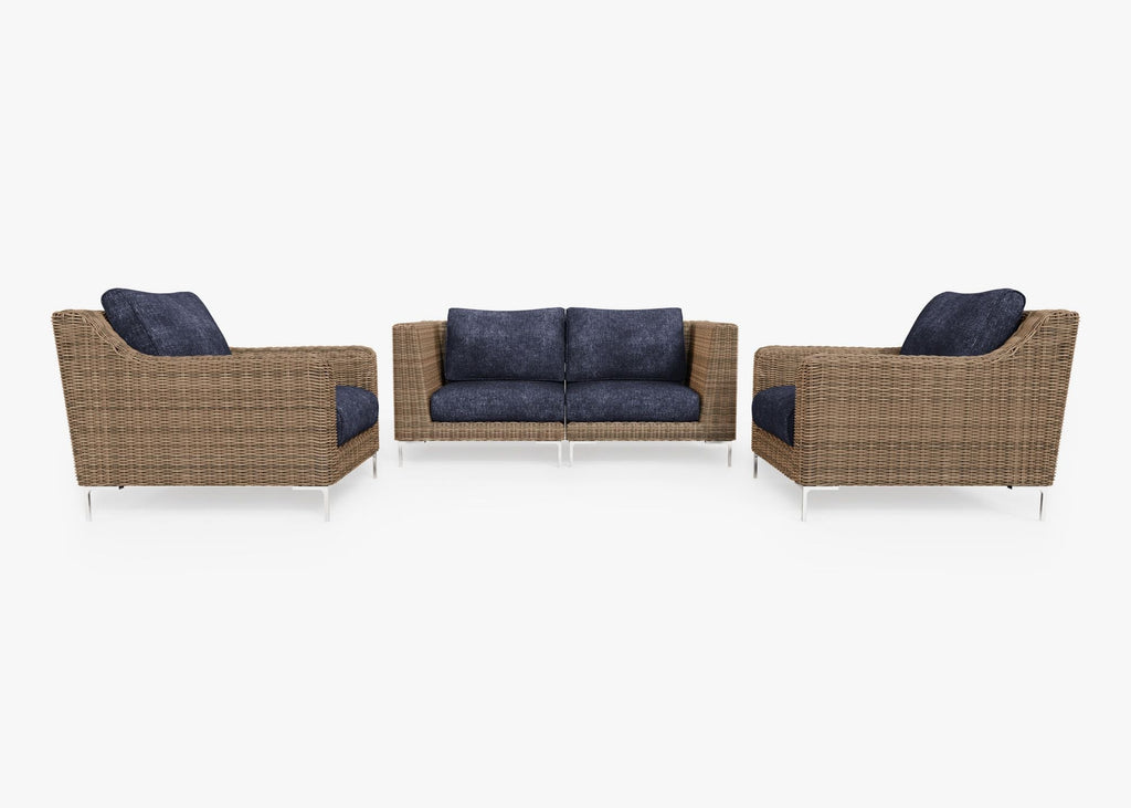 Causeuse d'extérieur en osier marron avec fauteuils - 4 places