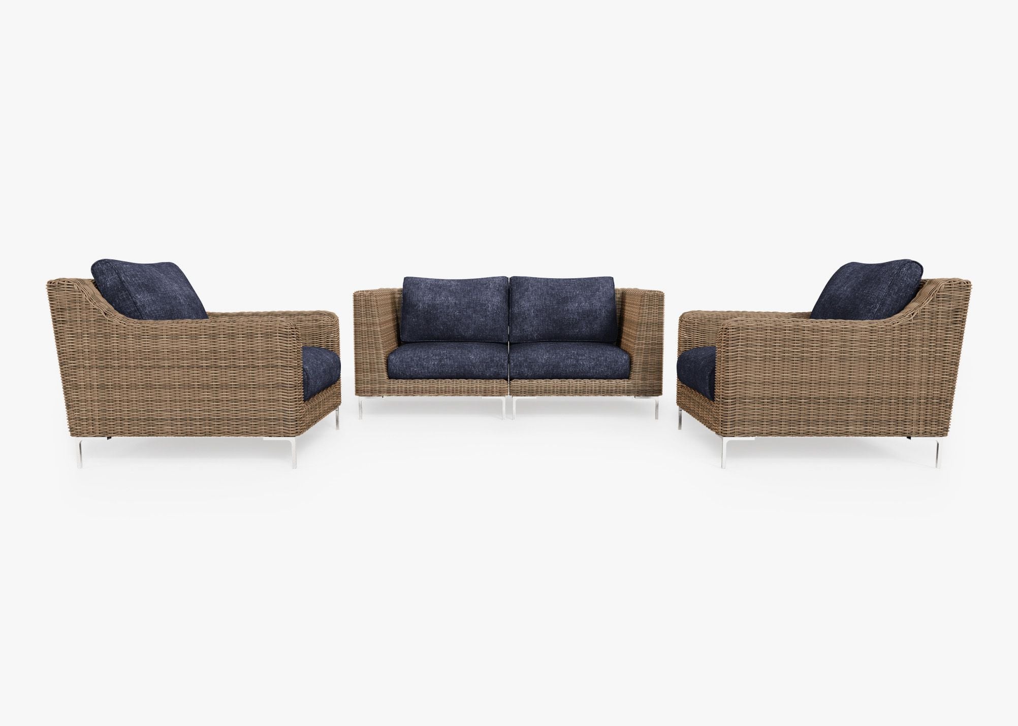 Causeuse d'extérieur en osier marron avec fauteuils - 4 places