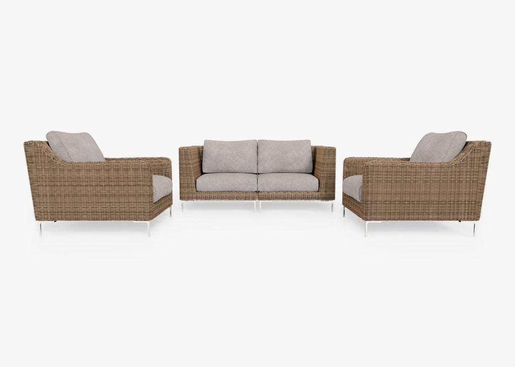 Causeuse d'extérieur en osier marron avec fauteuils - 4 places