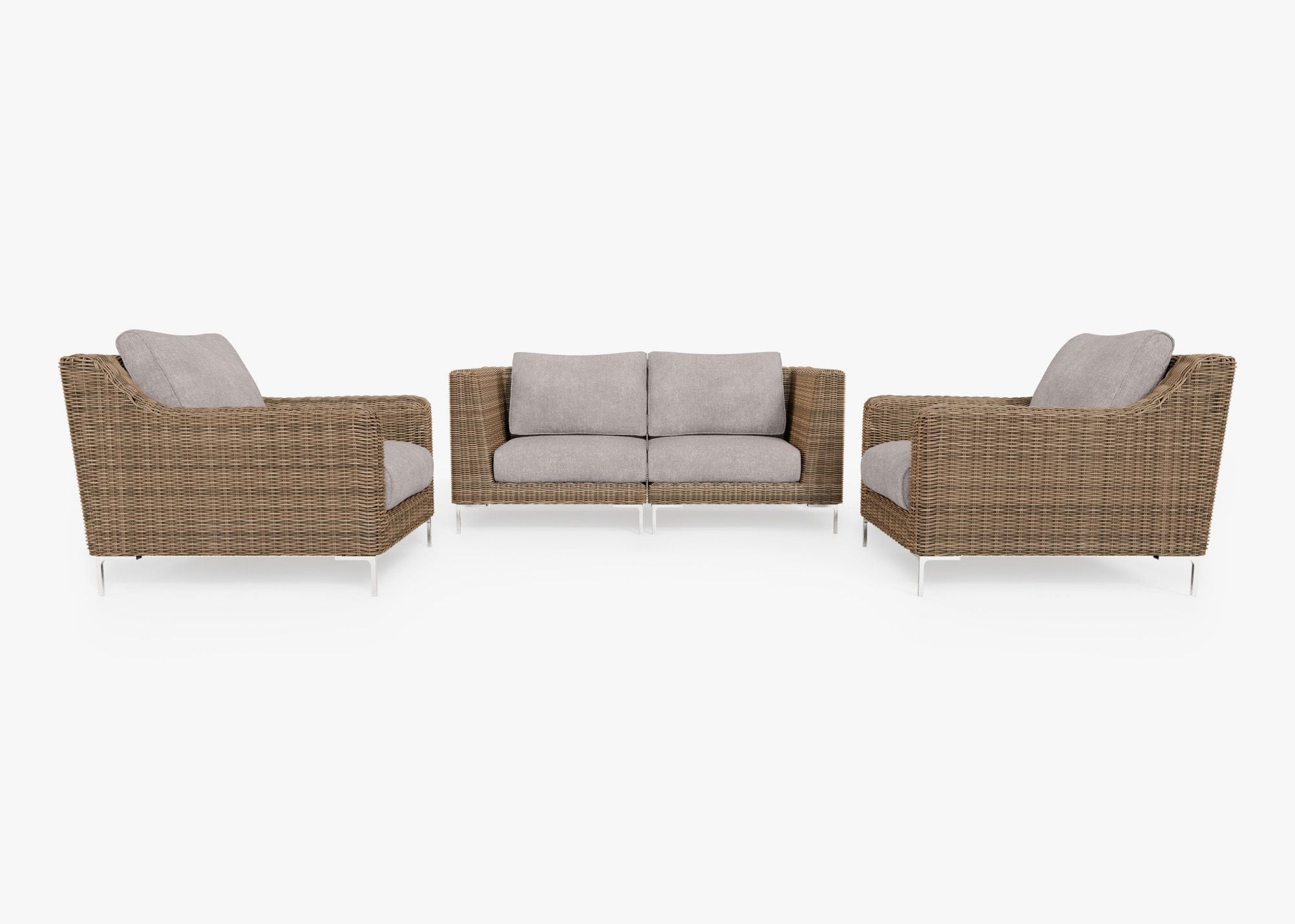 Causeuse d'extérieur en osier marron avec fauteuils - 4 places