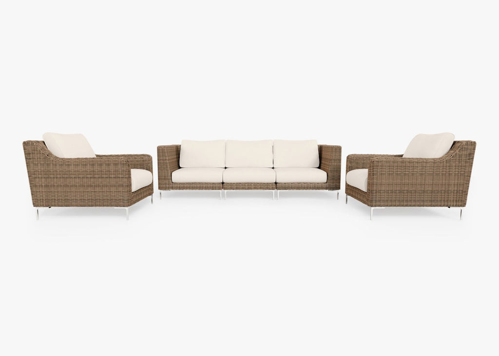 Canapé d'extérieur en osier marron avec fauteuils - 5 places