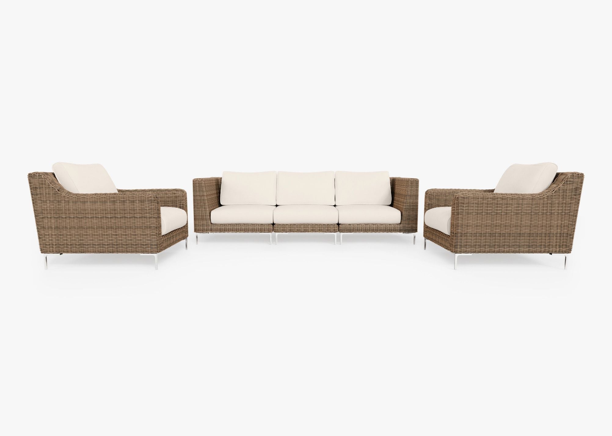 Canapé d'extérieur en osier marron avec fauteuils - 5 places