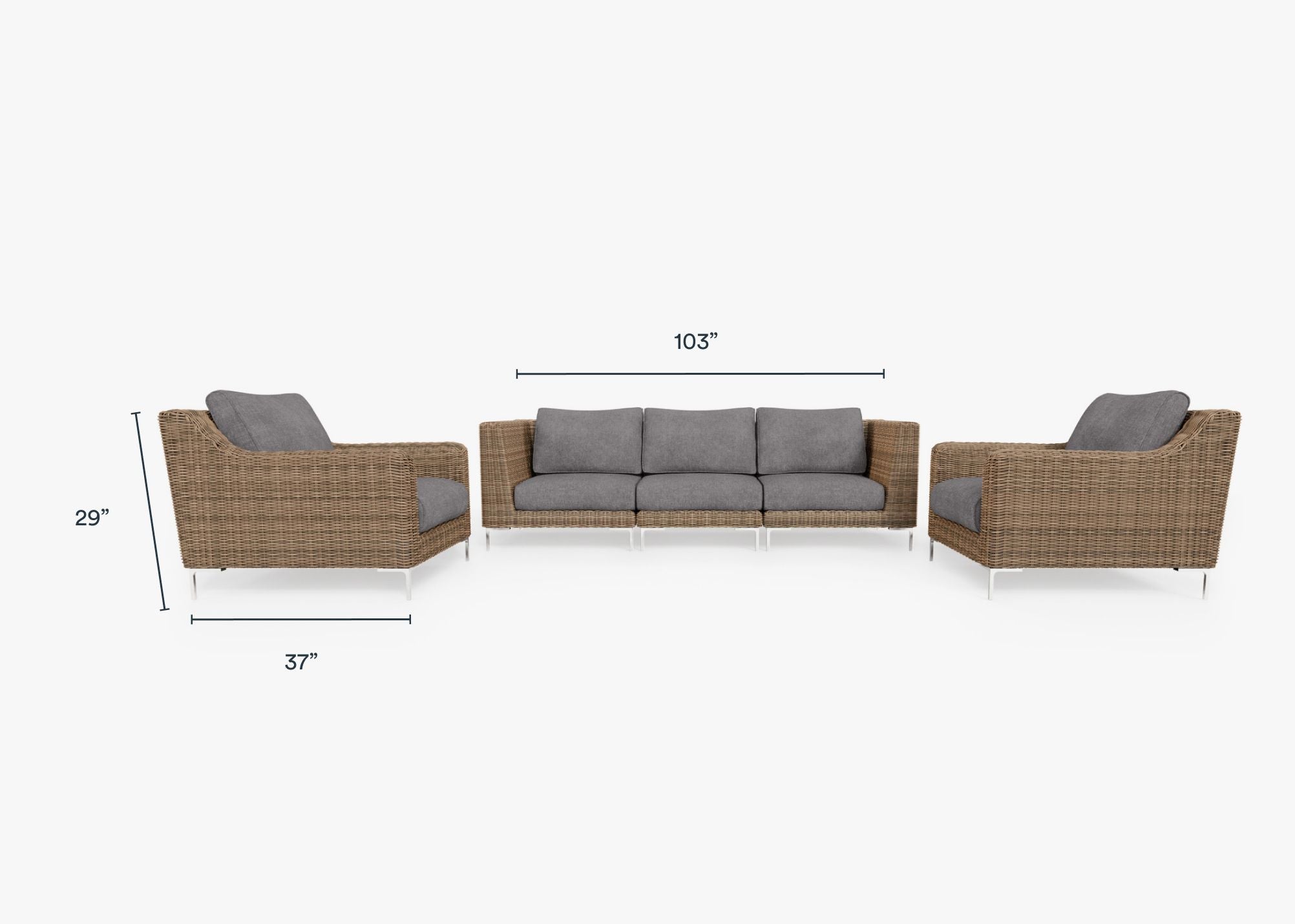 Canapé d'extérieur en osier marron avec fauteuils - 5 places