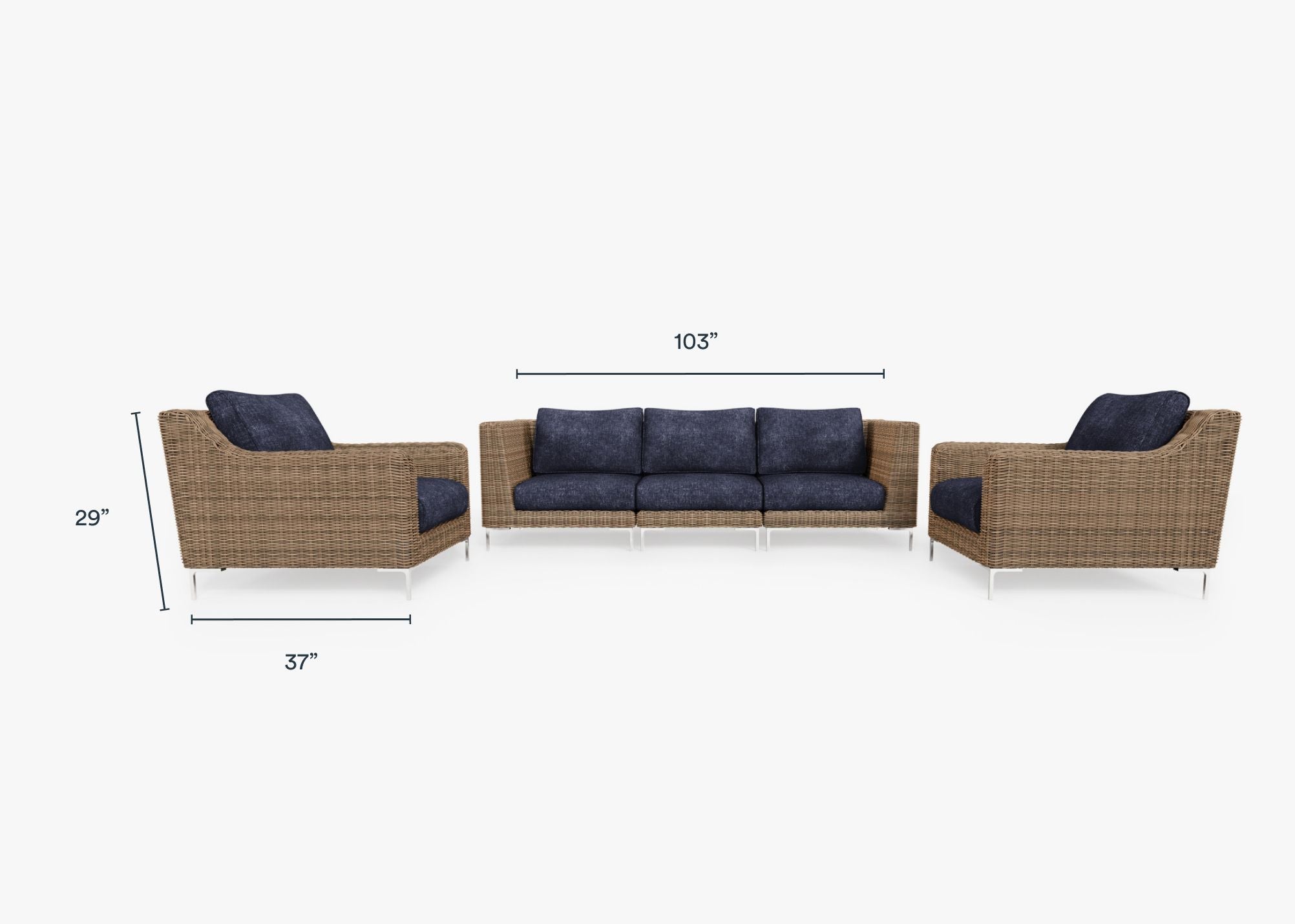 Canapé d'extérieur en osier marron avec fauteuils - 5 places