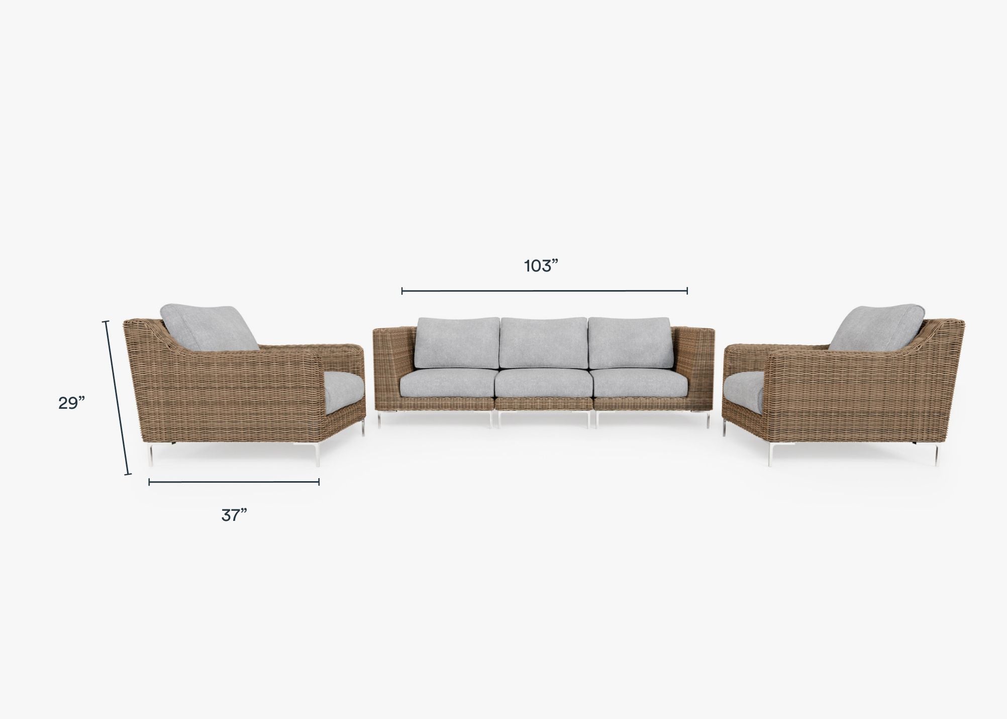 Canapé d'extérieur en osier marron avec fauteuils - 5 places