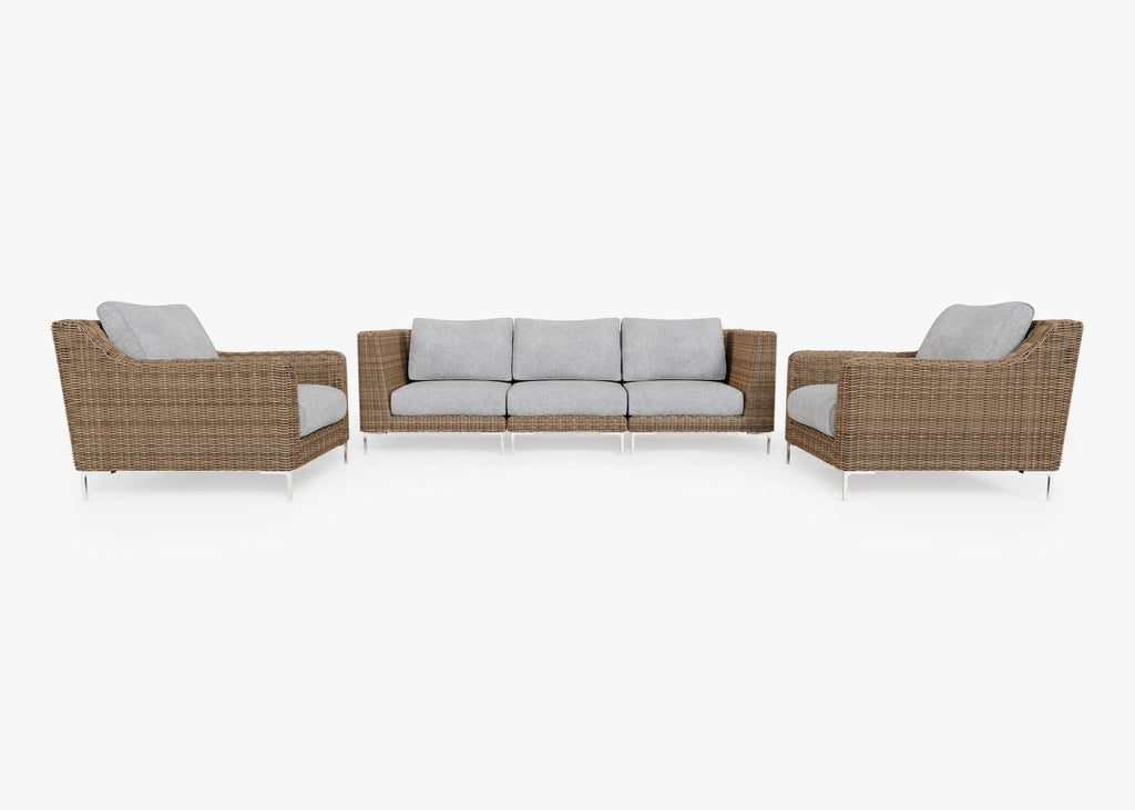 Canapé d'extérieur en osier marron avec fauteuils - 5 places