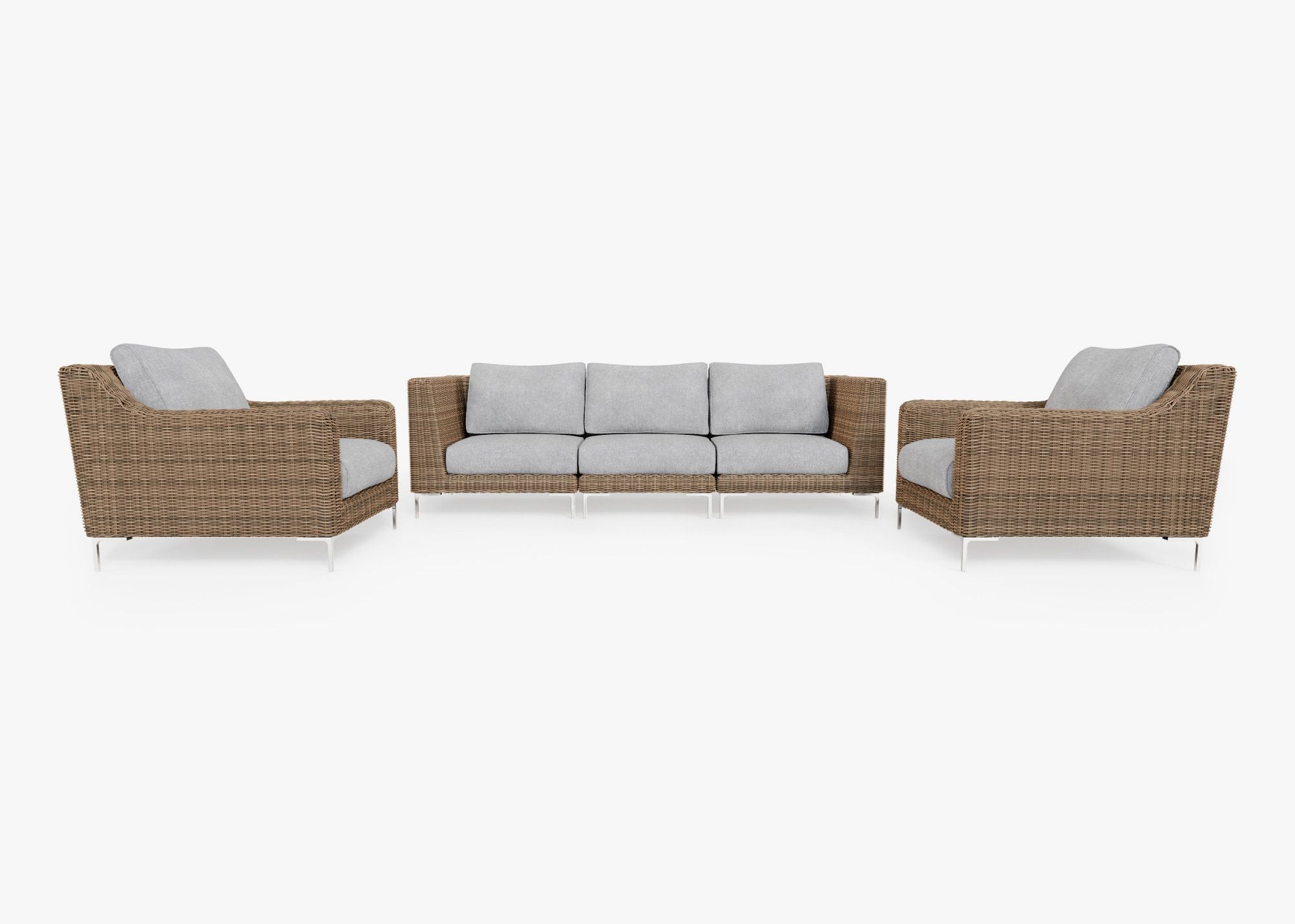 Canapé d'extérieur en osier marron avec fauteuils - 5 places