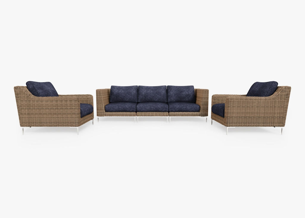 Canapé d'extérieur en osier marron avec fauteuils - 5 places