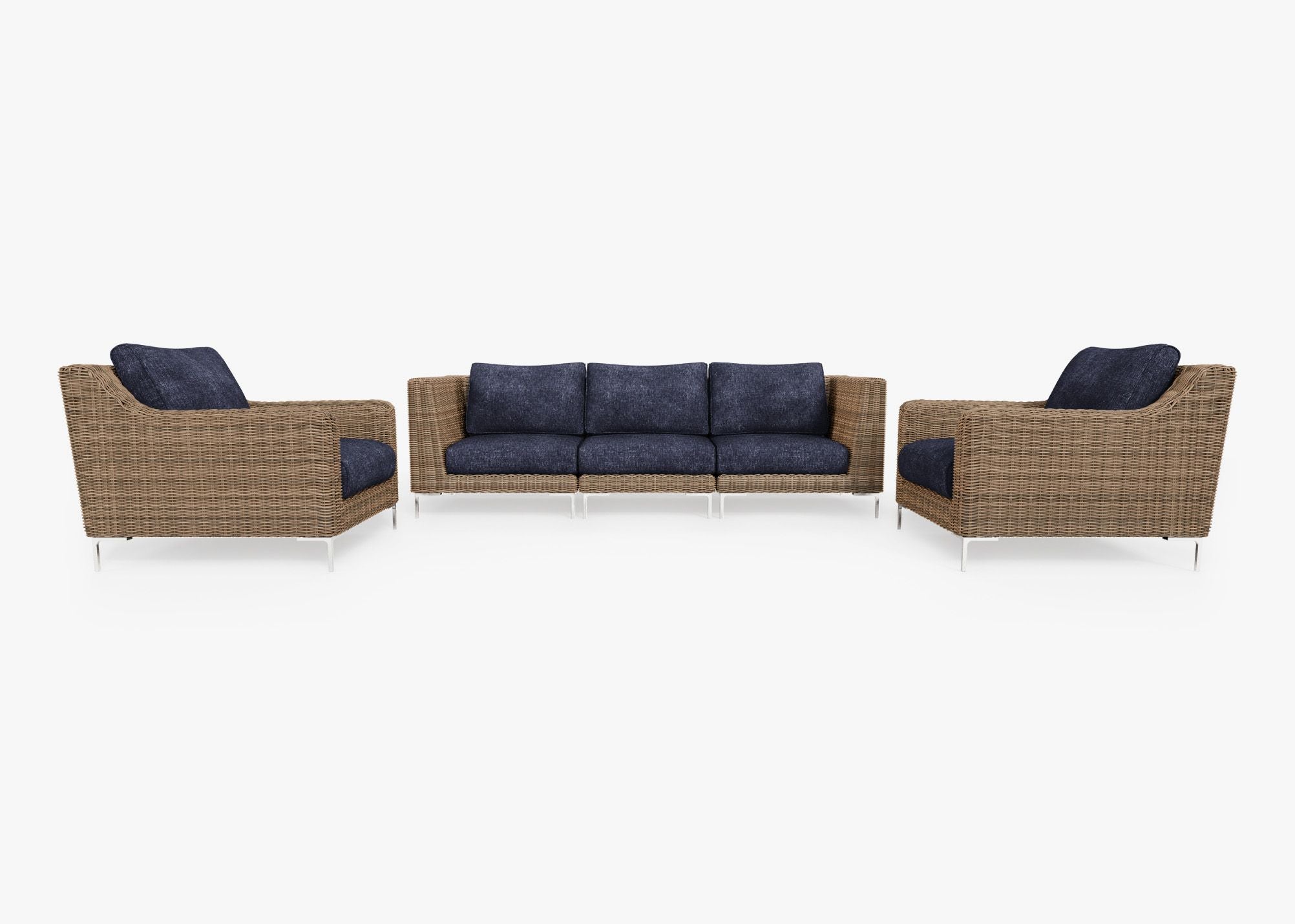 Canapé d'extérieur en osier marron avec fauteuils - 5 places