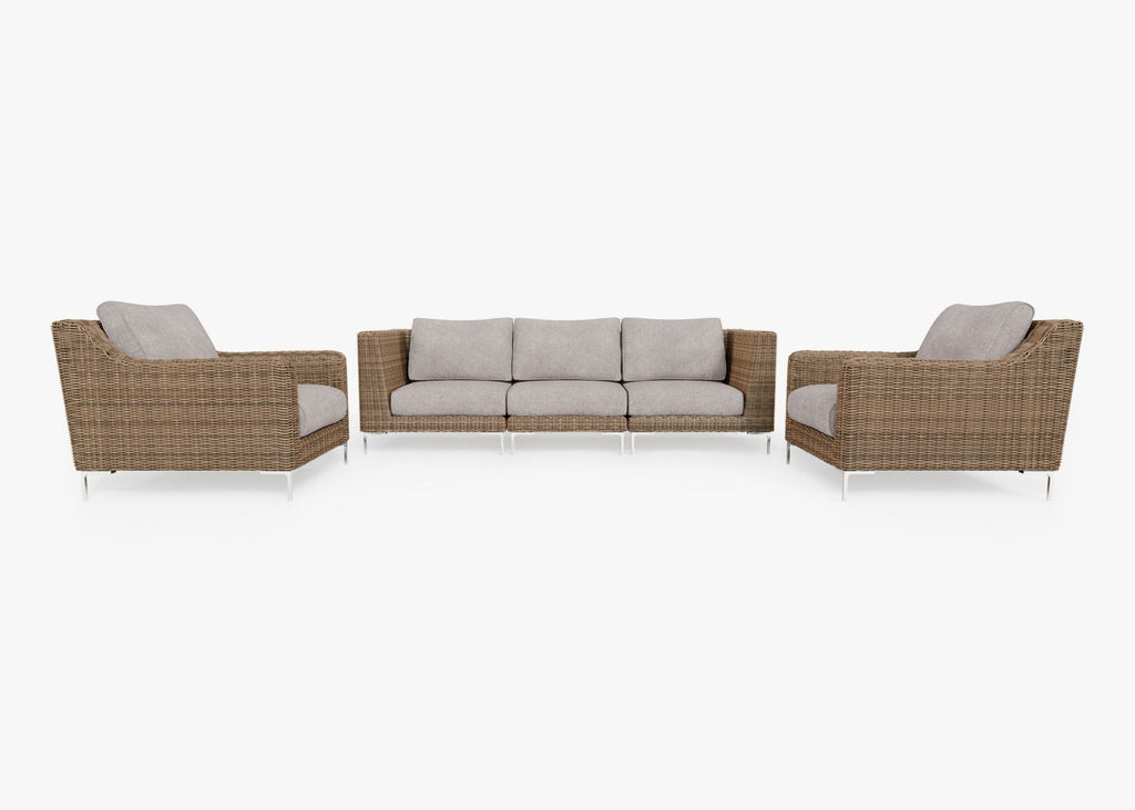 Canapé d'extérieur en osier marron avec fauteuils - 5 places