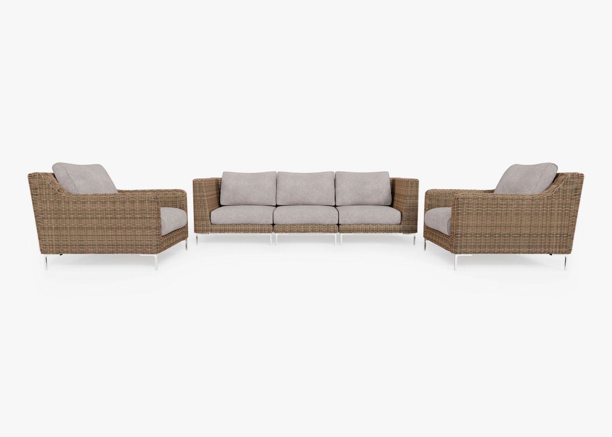 Canapé d'extérieur en osier marron avec fauteuils - 5 places