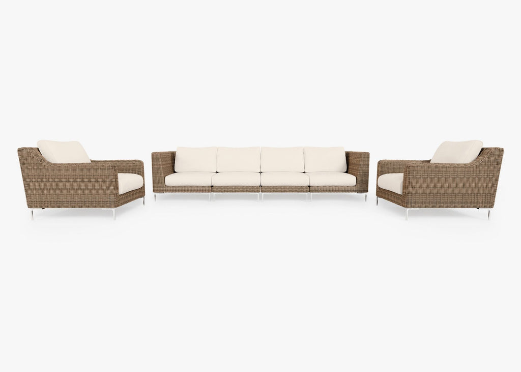 Canapé d'extérieur en osier marron avec fauteuils - 6 places
