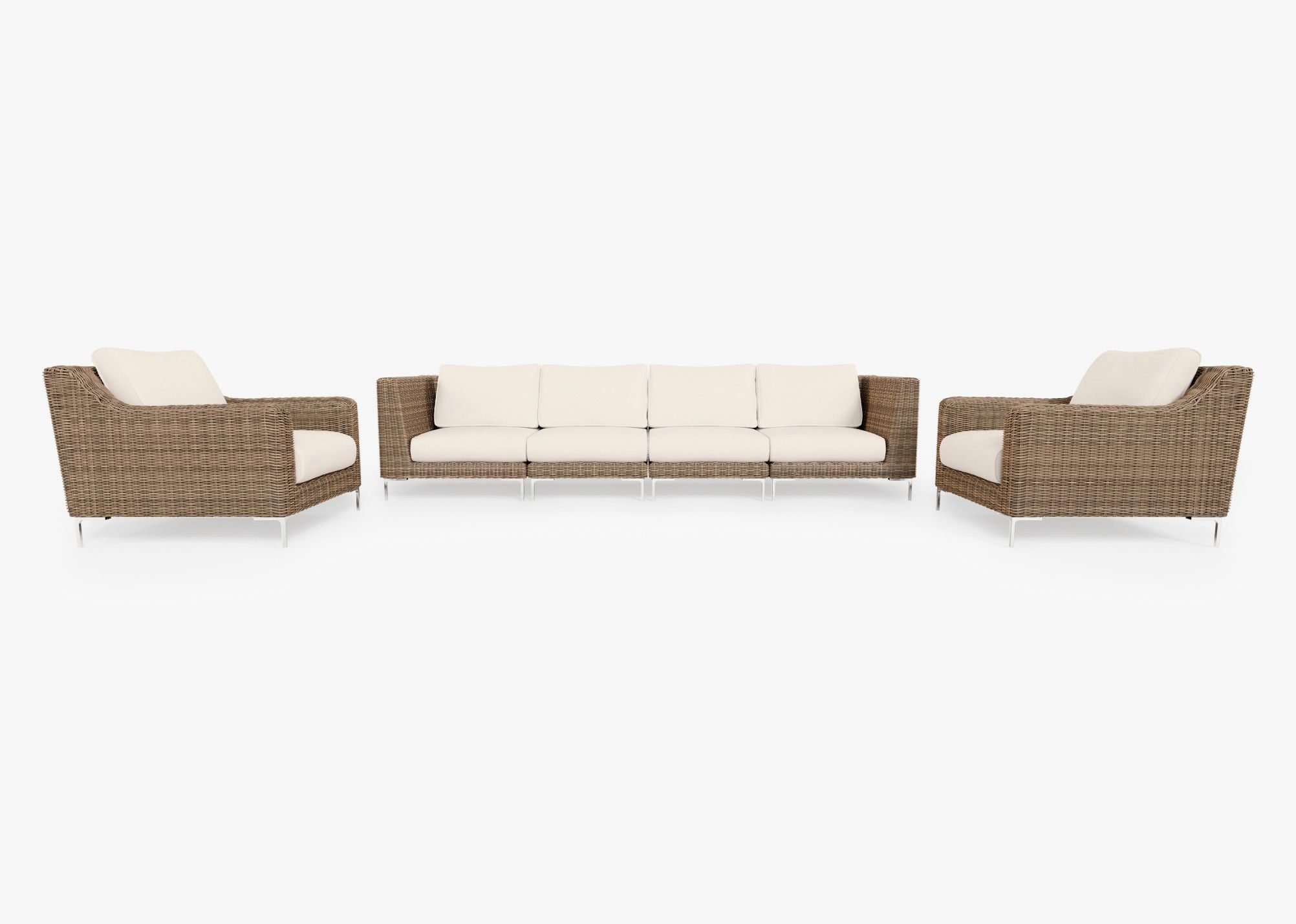 Canapé d'extérieur en osier marron avec fauteuils - 6 places
