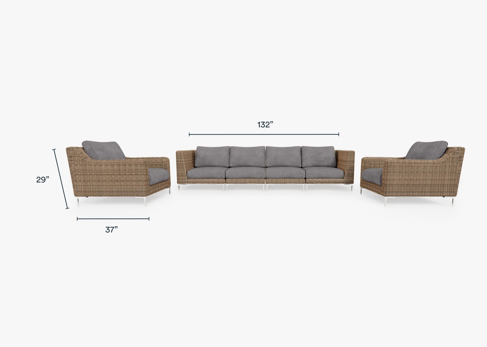 Canapé d'extérieur en osier marron avec fauteuils - 6 places
