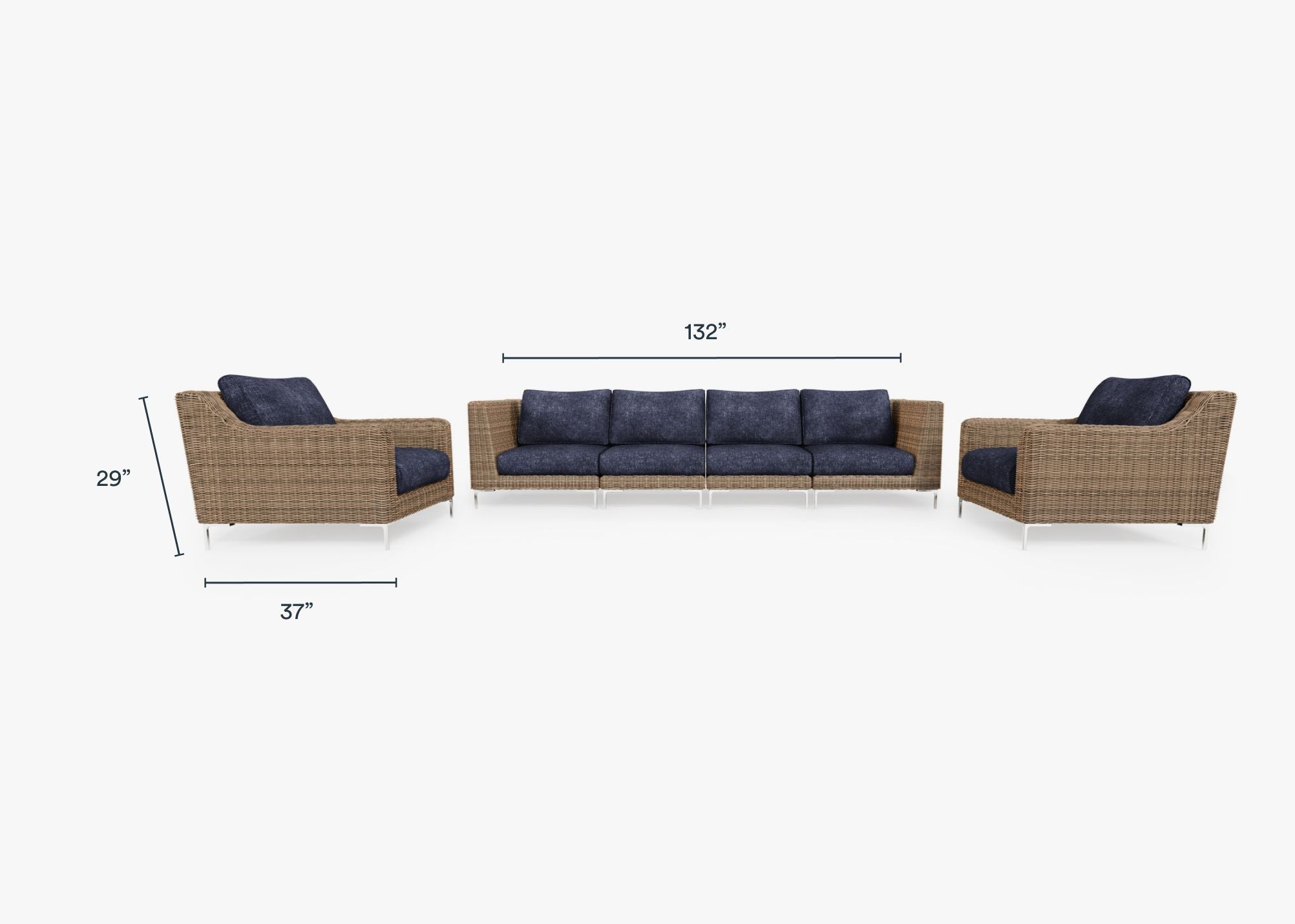 Canapé d'extérieur en osier marron avec fauteuils - 6 places