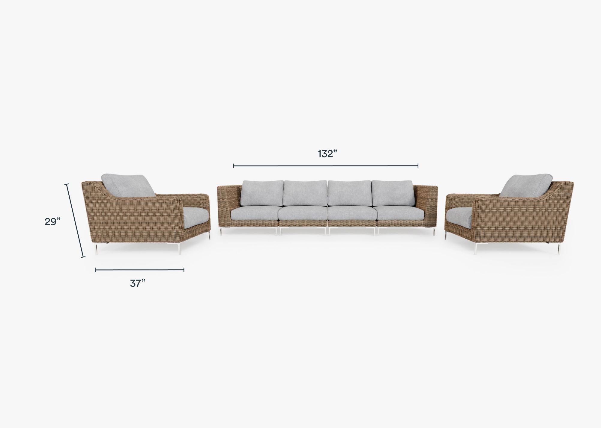 Canapé d'extérieur en osier marron avec fauteuils - 6 places