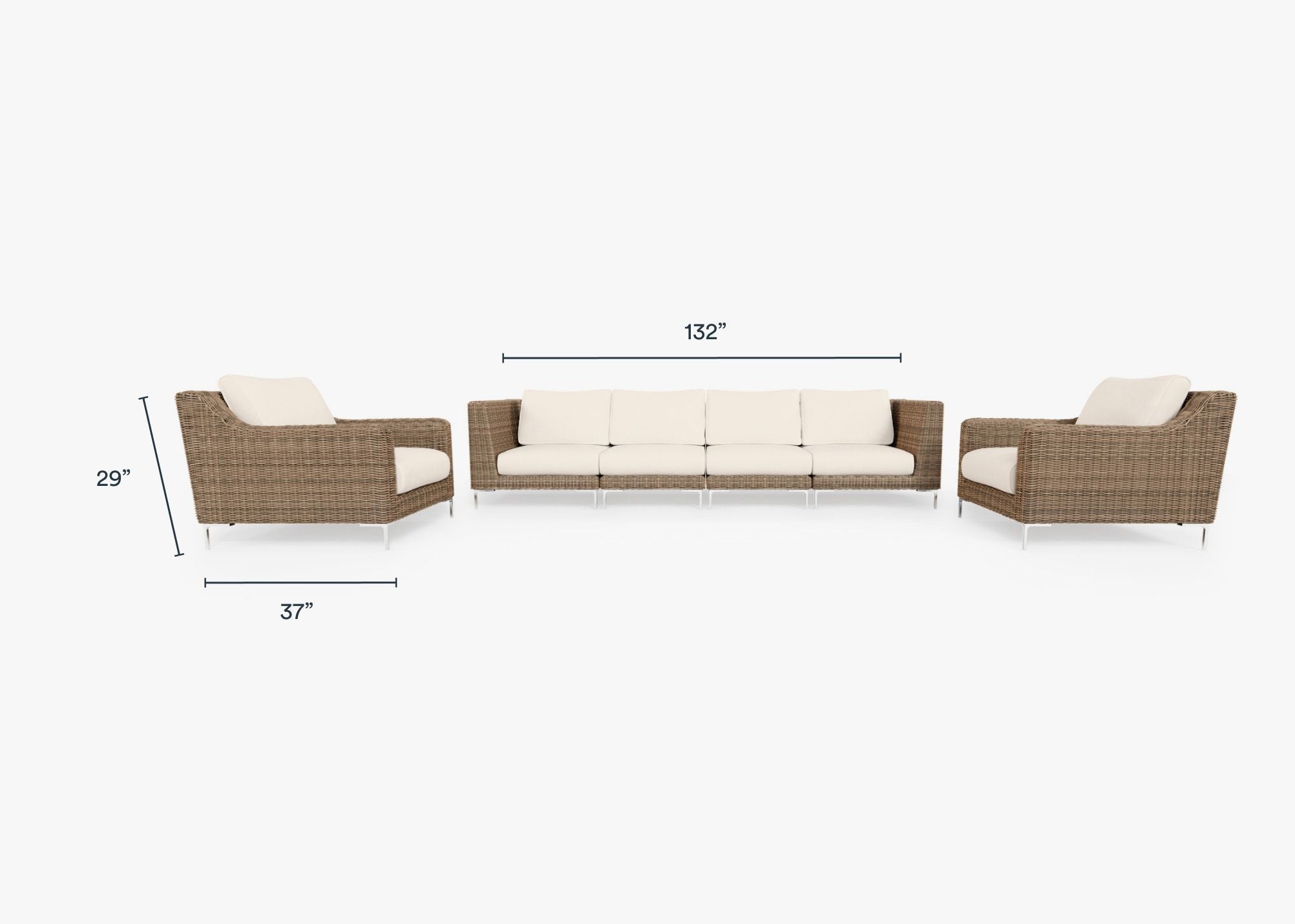 Canapé d'extérieur en osier marron avec fauteuils - 6 places