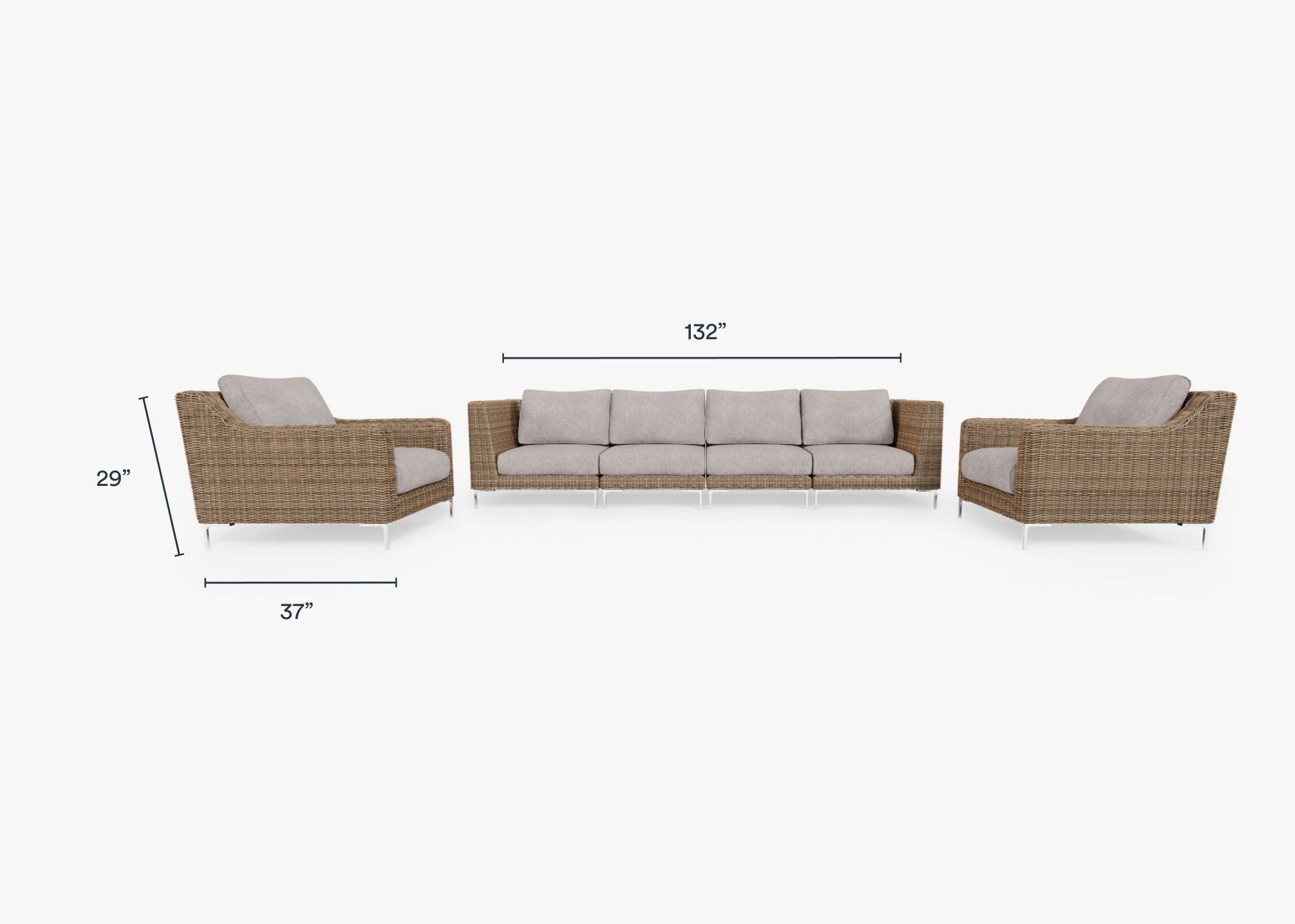 Canapé d'extérieur en osier marron avec fauteuils - 6 places
