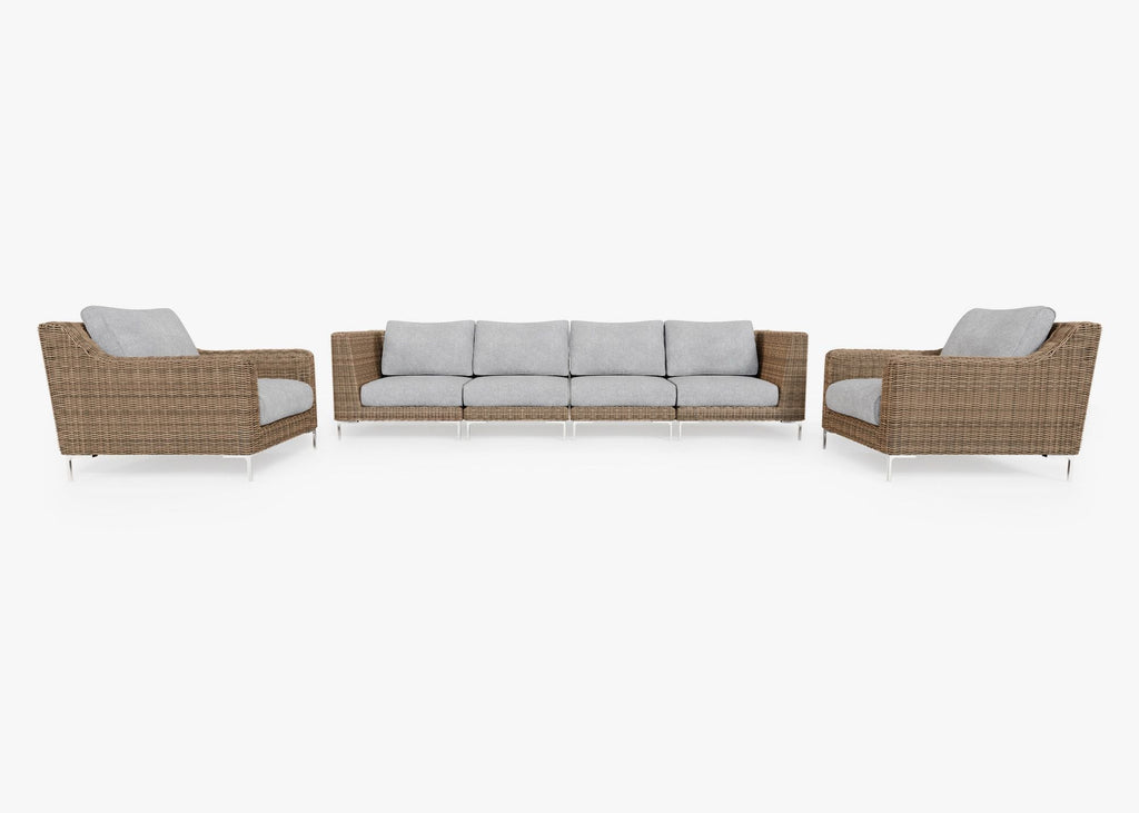 Canapé d'extérieur en osier marron avec fauteuils - 6 places