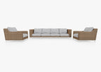 Canapé d'extérieur en osier marron avec fauteuils - 6 places