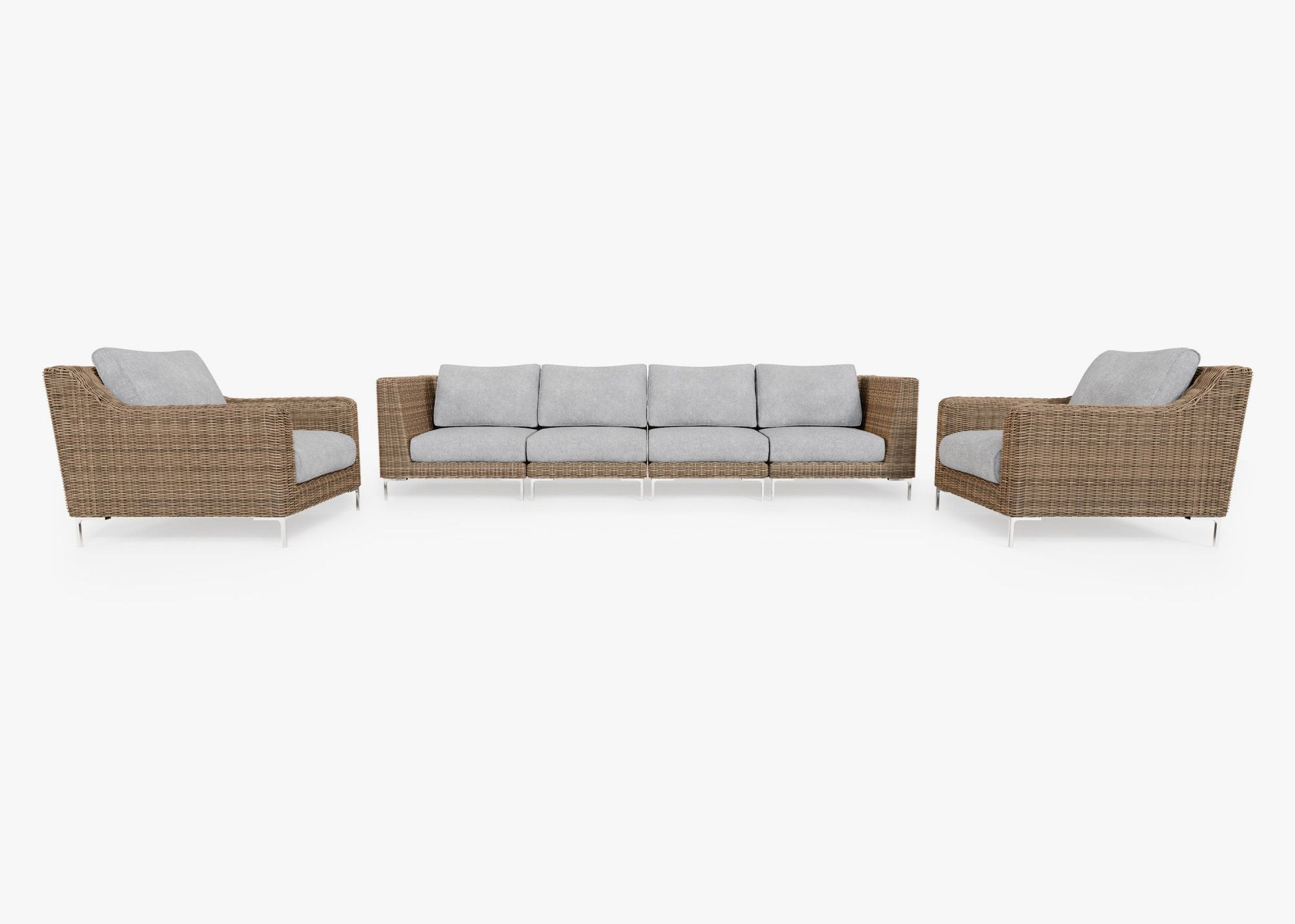 Canapé d'extérieur en osier marron avec fauteuils - 6 places