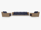 Canapé d'extérieur en osier marron avec fauteuils - 6 places