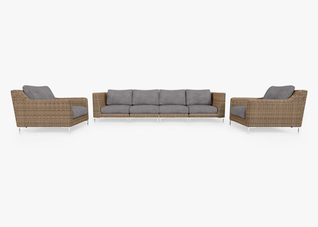 Canapé d'extérieur en osier marron avec fauteuils - 6 places