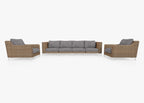 Canapé d'extérieur en osier marron avec fauteuils - 6 places