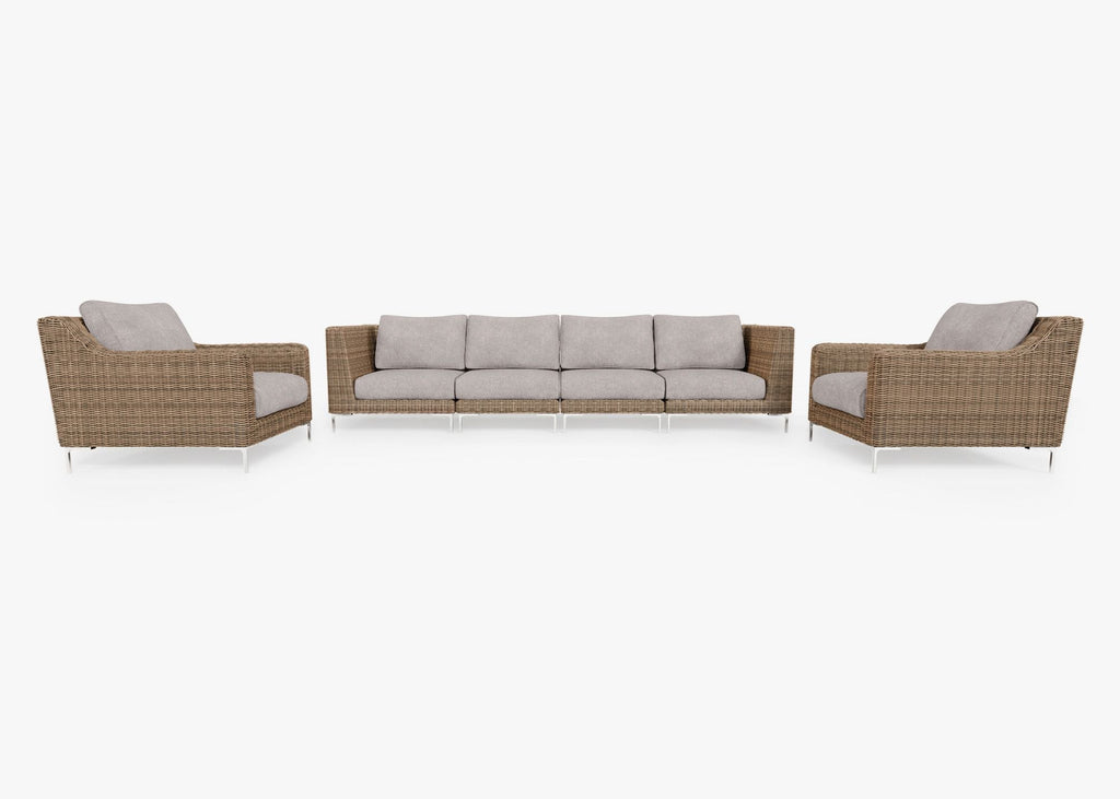 Canapé d'extérieur en osier marron avec fauteuils - 6 places