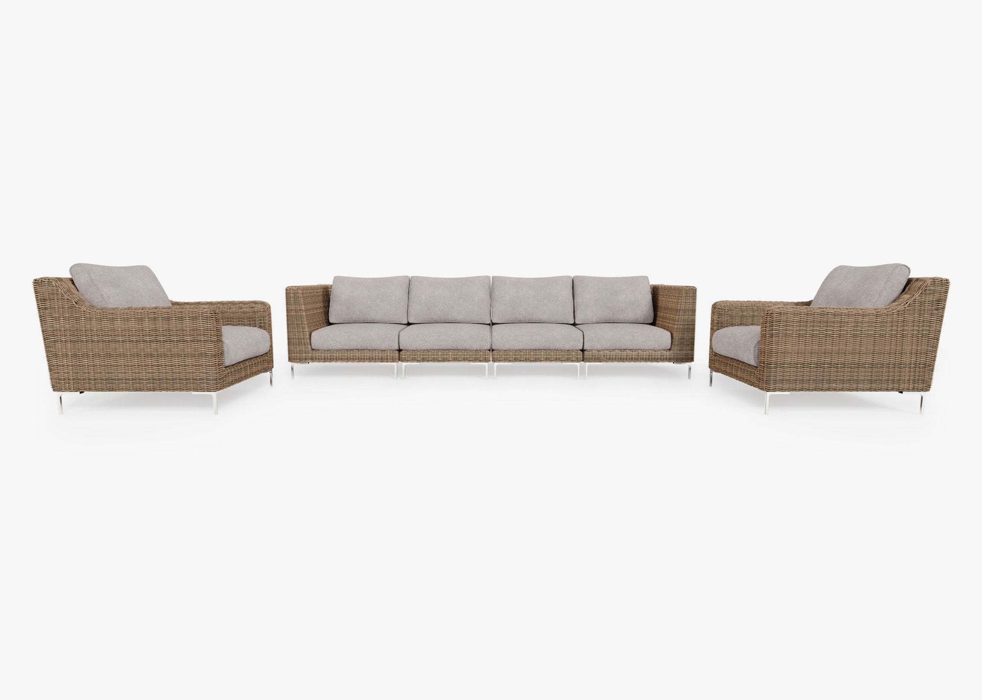 Canapé d'extérieur en osier marron avec fauteuils - 6 places