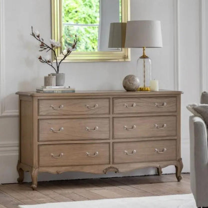 Commode chic à 6 tiroirs, aspect vieilli