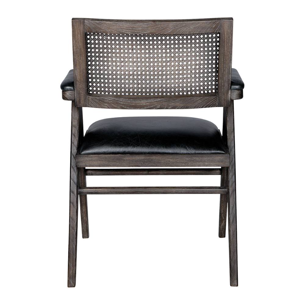 Fauteuil Charles Blanc d'Ivoire en cuir noir vieilli et mousse naturelle